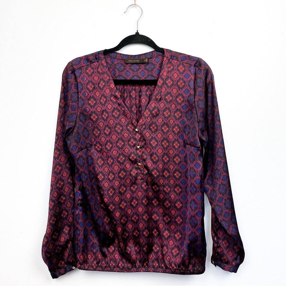 The Limited Silky Style Long Sleeve Red & Blue Ladies Blouse